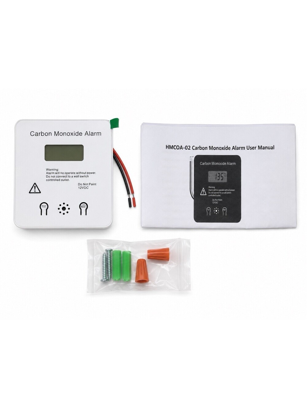 HMCOA-02 12V Carbon Monoxide Alarm LCD Detector for RV Boat Marine White